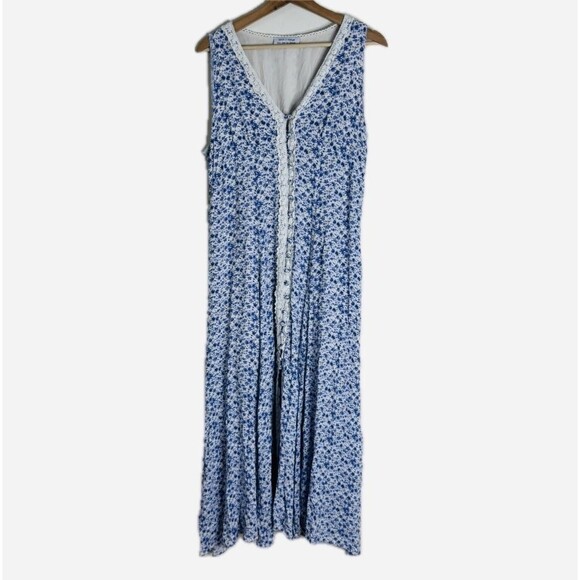 you are so great Zoco Dress Blue Floral Maxi Sleeveless Button Front Lace XL - Picture 1 of 12